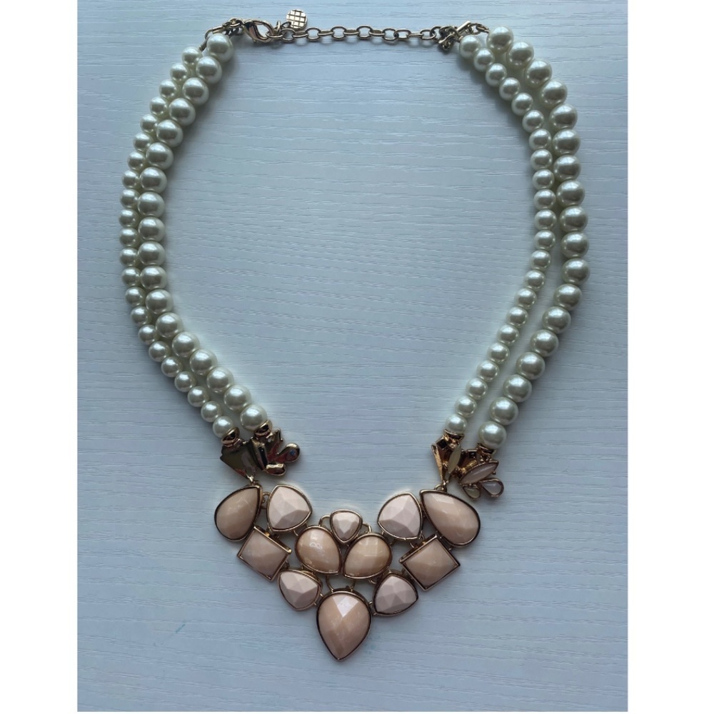 Talbots Statement Necklace - Peach/Pearl/Rose Gold